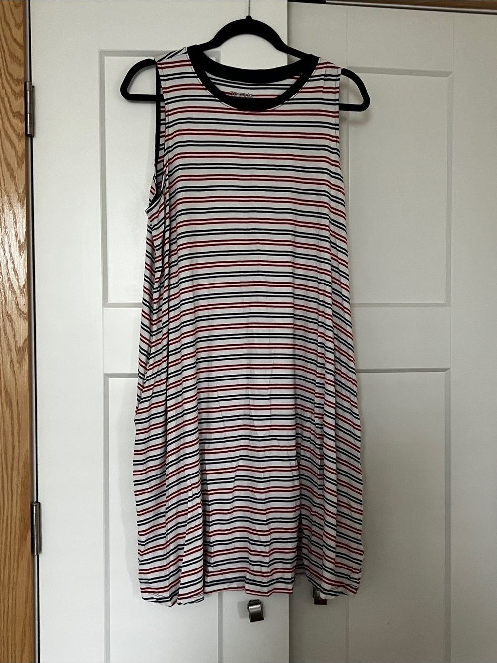 Time and Tru Sleeveless Striped Swing Dress in Black, White & Red
